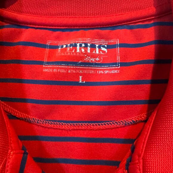 Perlis Crawfish Classic Fit Performance Polo Red & Navy Stripe Size Large - Picture 4 of 8